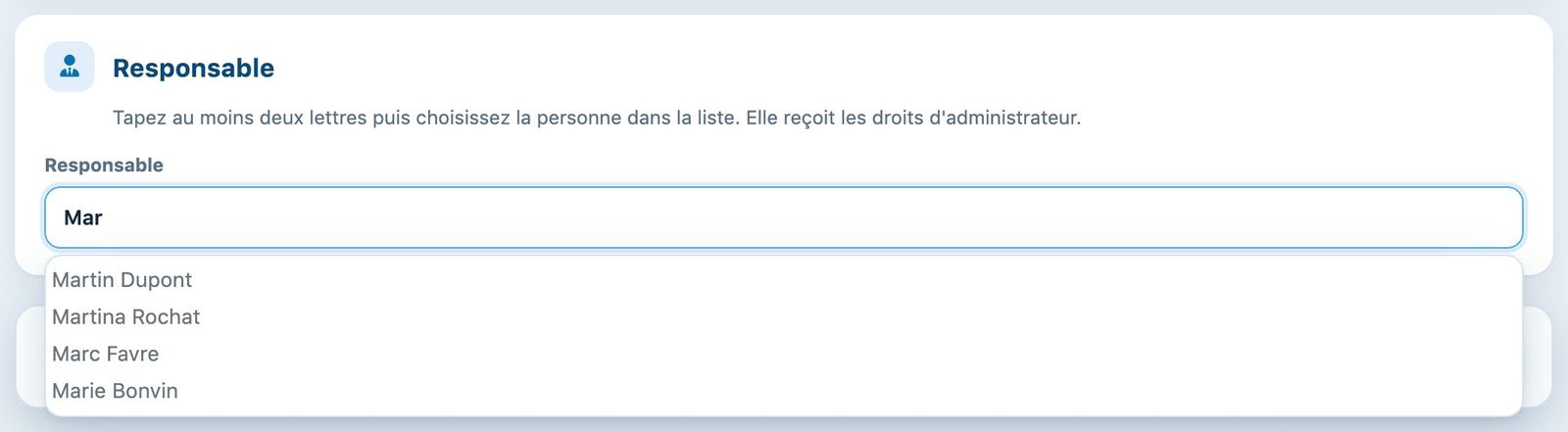 Choix du responsable dans la liste