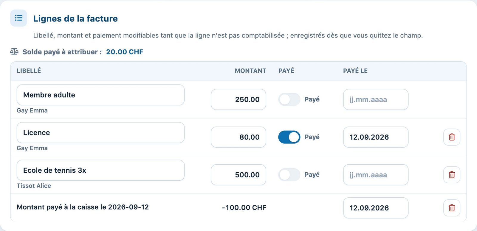 Ajouter un article ou un rabais à une facture